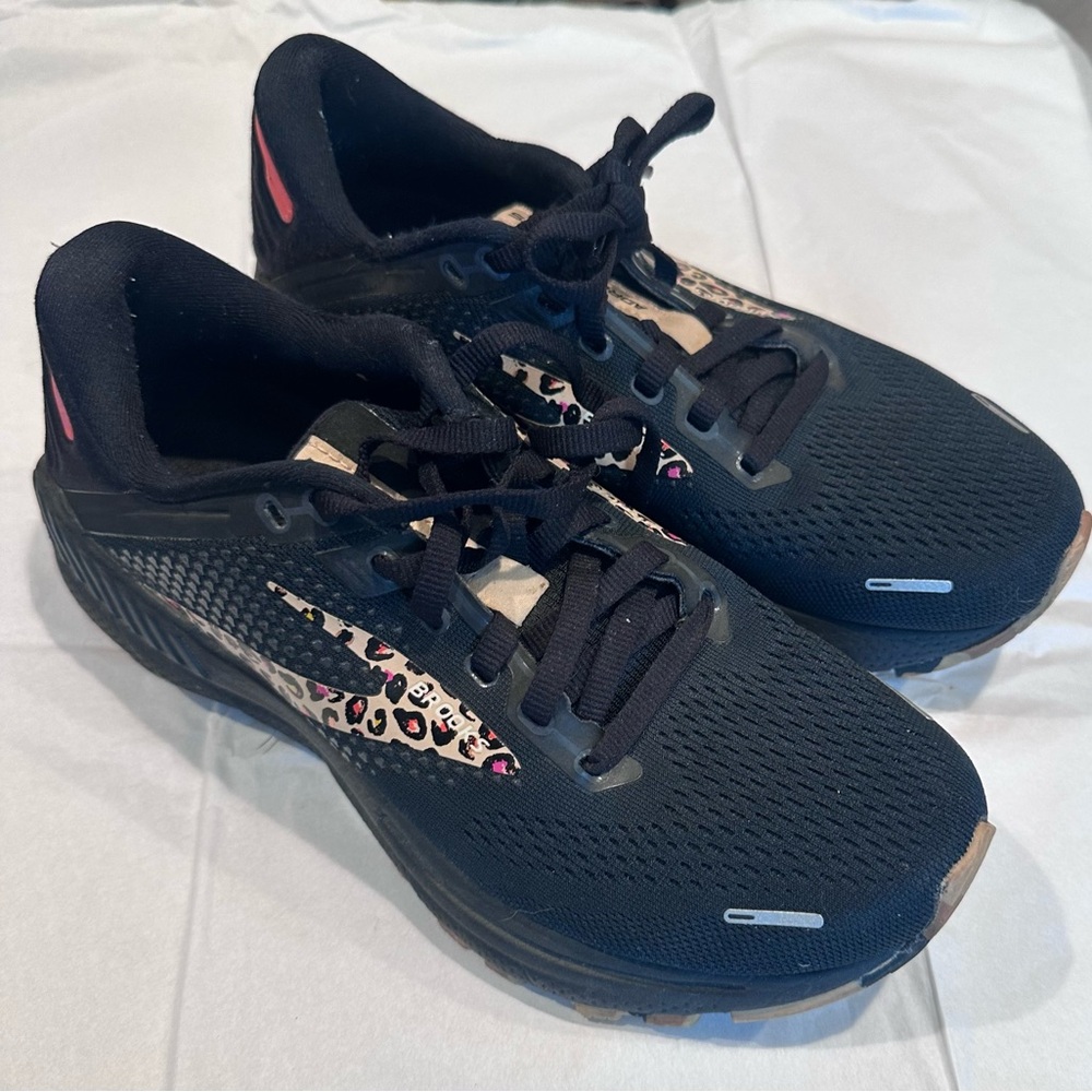 Women's Brooks Adrenaline Black Running Shoes with Leopard Accent